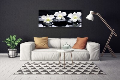 Canvas print Flower stones floral white black