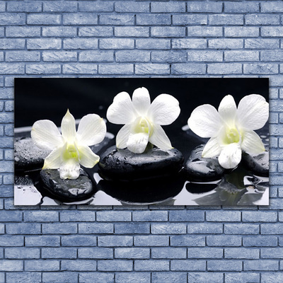 Canvas print Flower stones floral white black