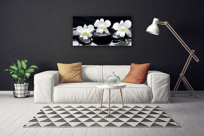 Canvas print Flower stones floral white black