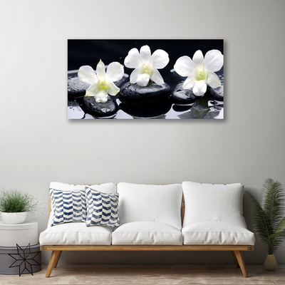 Canvas print Flower stones floral white black