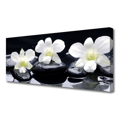 Canvas print Flower stones floral white black