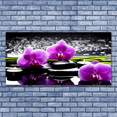 Canvas print Flower stones floral pink black