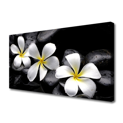 Canvas print Flower stones floral white black