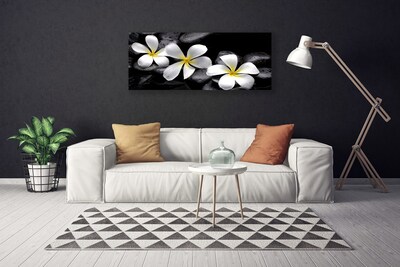 Canvas print Flower stones floral white black