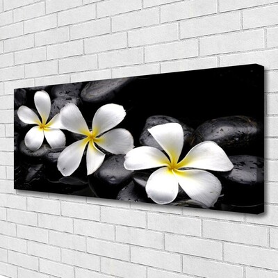 Canvas print Flower stones floral white black