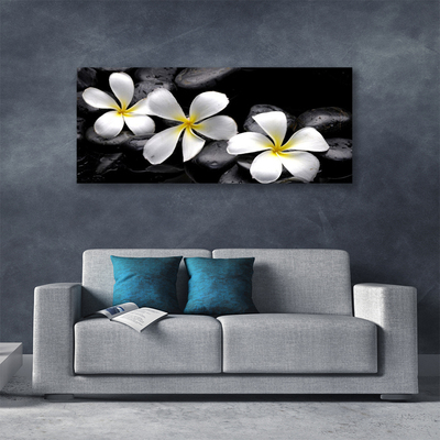 Canvas print Flower stones floral white black