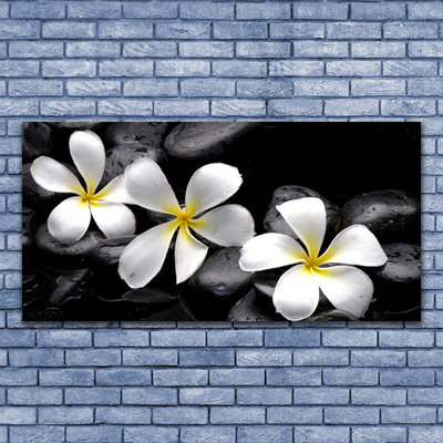 Canvas print Flower stones floral white black