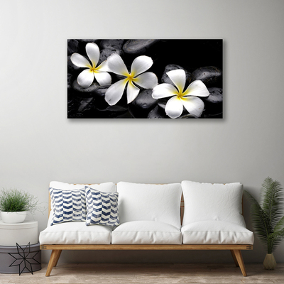 Canvas print Flower stones floral white black