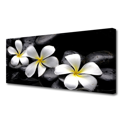 Canvas print Flower stones floral white black