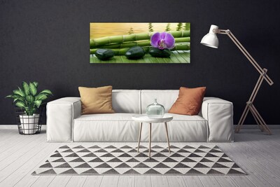 Canvas print Flower stones bamboo stalks floral pink black green