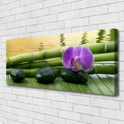 Canvas print Flower stones bamboo stalks floral pink black green