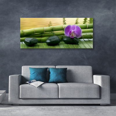 Canvas print Flower stones bamboo stalks floral pink black green