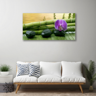 Canvas print Flower stones bamboo stalks floral pink black green