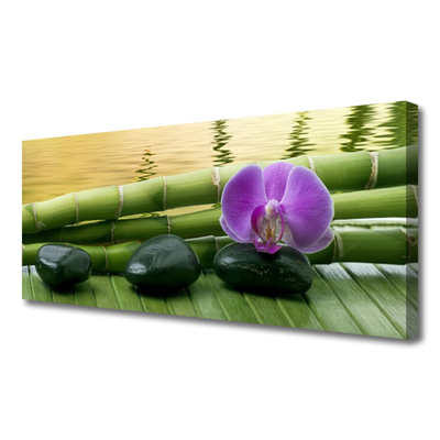 Canvas print Flower stones bamboo stalks floral pink black green