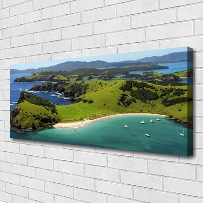 Canvas print Sea beach forest landscape blue brown green