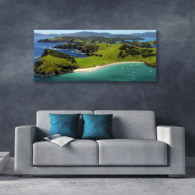 Canvas print Sea beach forest landscape blue brown green