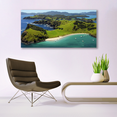 Canvas print Sea beach forest landscape blue brown green