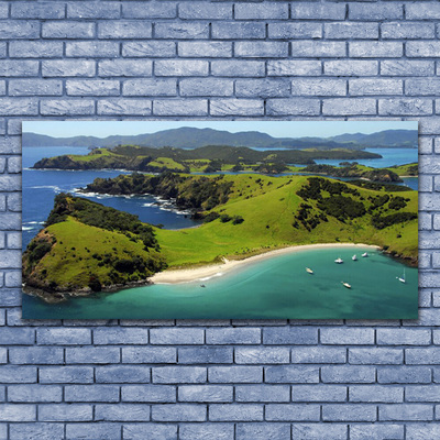 Canvas print Sea beach forest landscape blue brown green