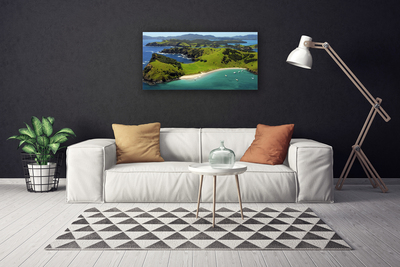 Canvas print Sea beach forest landscape blue brown green