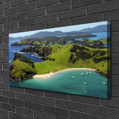 Canvas print Sea beach forest landscape blue brown green