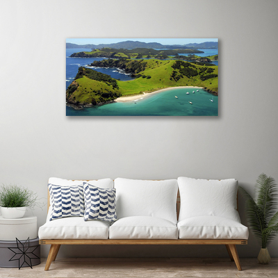 Canvas print Sea beach forest landscape blue brown green