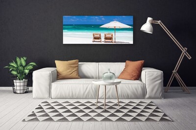 Canvas print Beach deck chairs landscape brown white