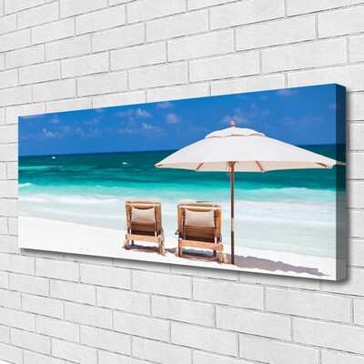 Canvas print Beach deck chairs landscape brown white