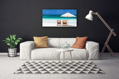 Canvas print Beach deck chairs landscape brown white