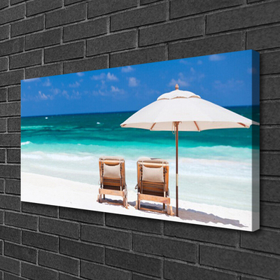 Canvas print Beach deck chairs landscape brown white