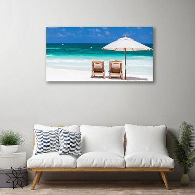 Canvas print Beach deck chairs landscape brown white