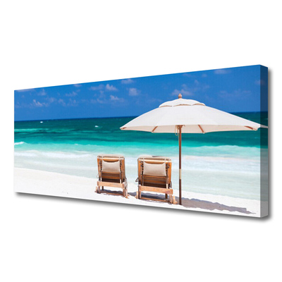 Canvas print Beach deck chairs landscape brown white