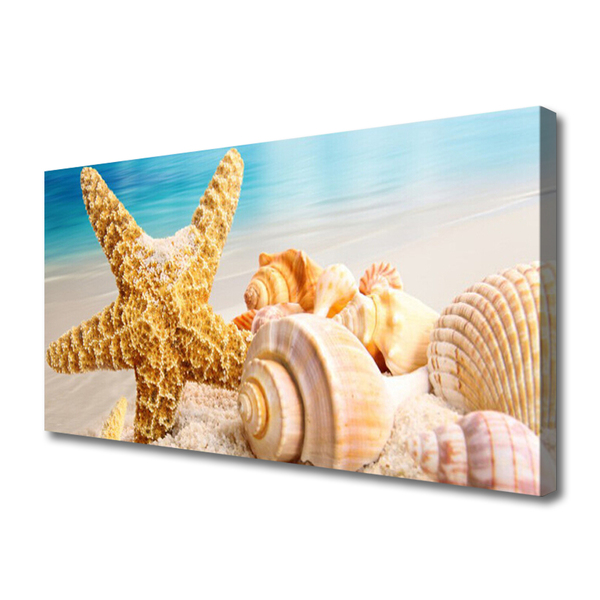 Canvas print Starfish shells art yellow white