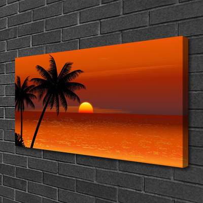 Canvas print Palm sea sun landscape yellow black
