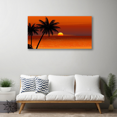Canvas print Palm sea sun landscape yellow black