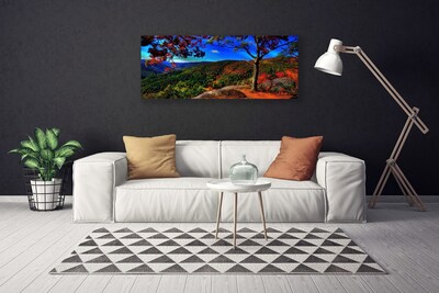 Canvas print Mountain forest nature brown orange green