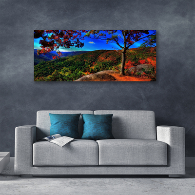 Canvas print Mountain forest nature brown orange green