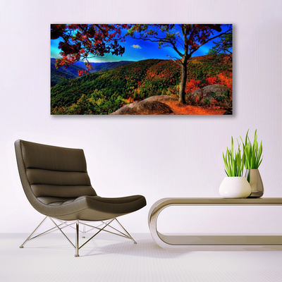 Canvas print Mountain forest nature brown orange green