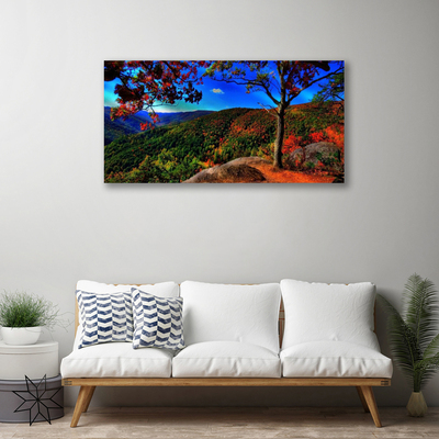 Canvas print Mountain forest nature brown orange green