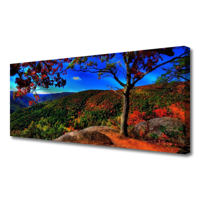 Canvas print Mountain forest nature brown orange green