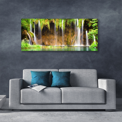 Canvas print Waterfall nature brown green blue white