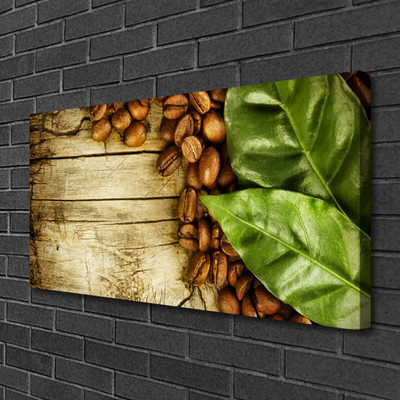 Canvas print Coffee beans leaves kitchen brown green