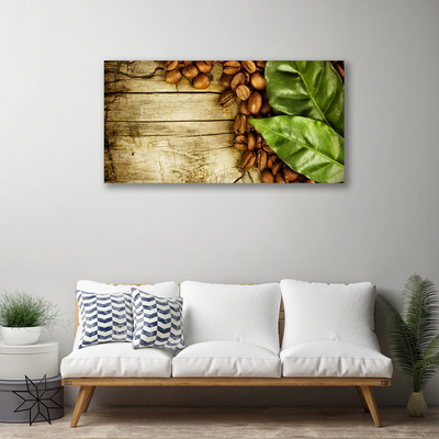 Canvas print Coffee beans leaves kitchen brown green