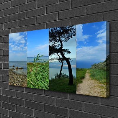 Canvas print Beach tree footpath landscape green brown black