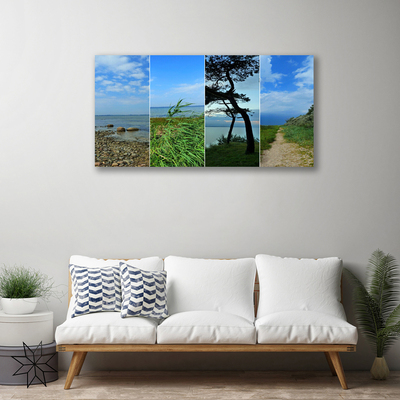 Canvas print Beach tree footpath landscape green brown black