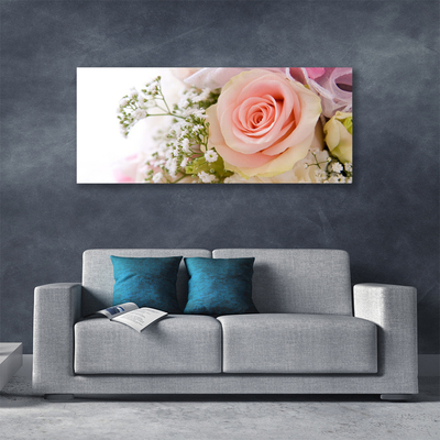 Canvas print Roses floral pink white green
