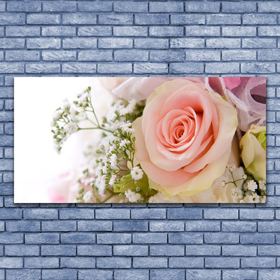 Canvas print Roses floral pink white green
