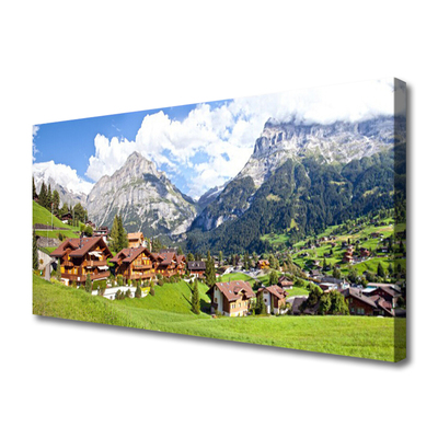 Canvas print Houses mountain landscape brown grey white