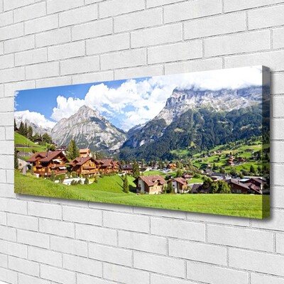 Canvas print Houses mountain landscape brown grey white