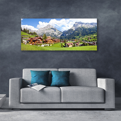 Canvas print Houses mountain landscape brown grey white