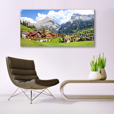 Canvas print Houses mountain landscape brown grey white